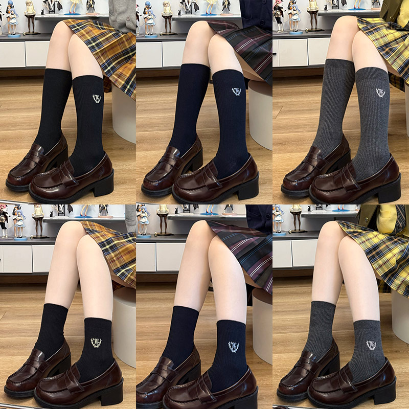 木野高原创jk刺绣小腿袜学院风制服袜秋冬供感不过膝中筒袜袜棉