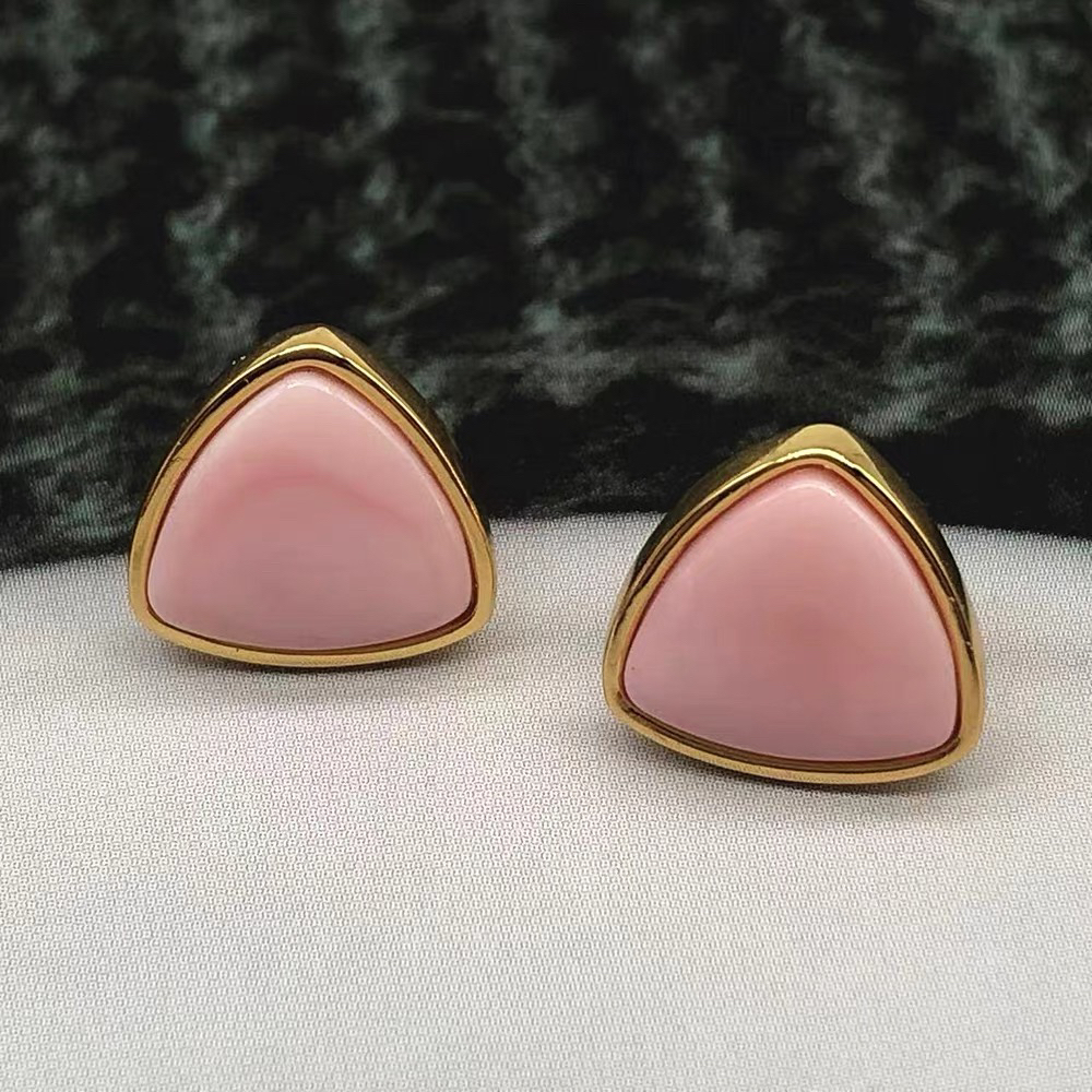 铜合金仿珍珠耳饰 粉色耳环耳钉复古气质耳坠