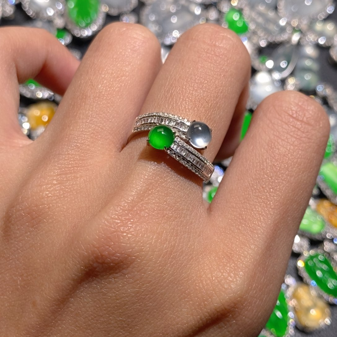 翡翠戒指18K金镶嵌天然缅甸A货翡翠