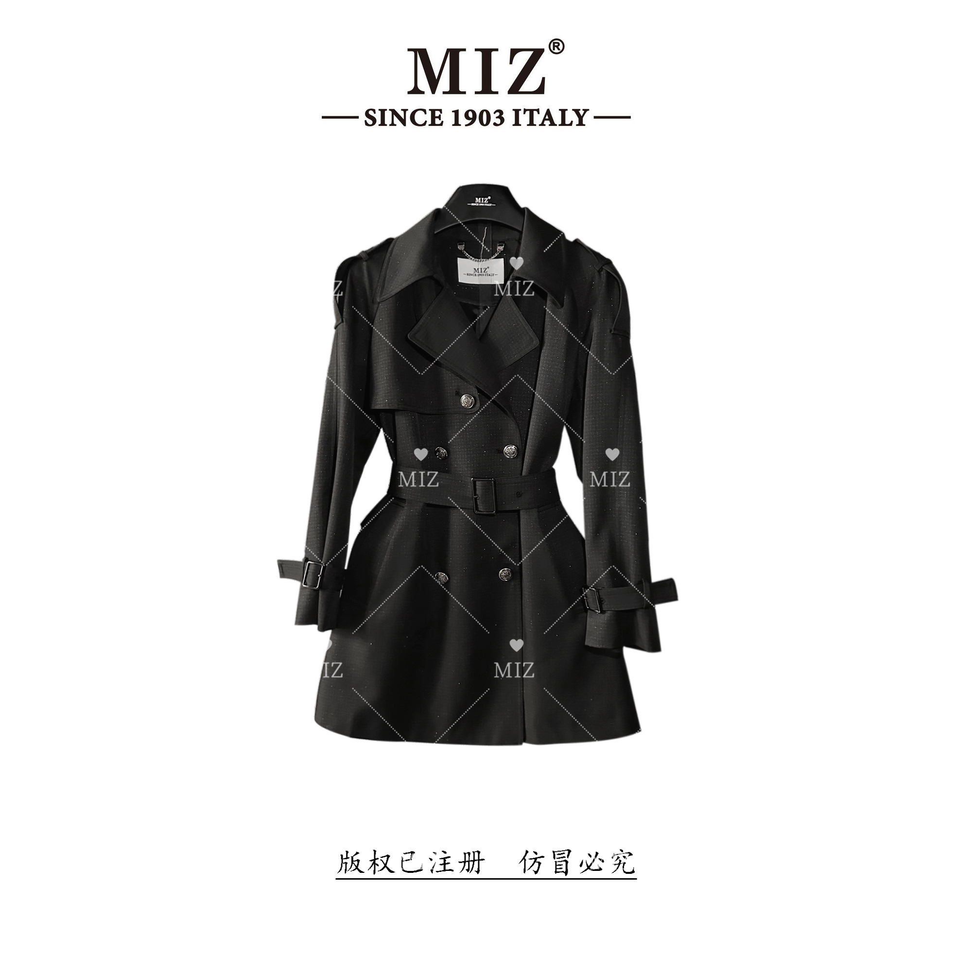 [MIZ]2025新款定制印花刺绣黑色显瘦气质高定短款风衣2435219