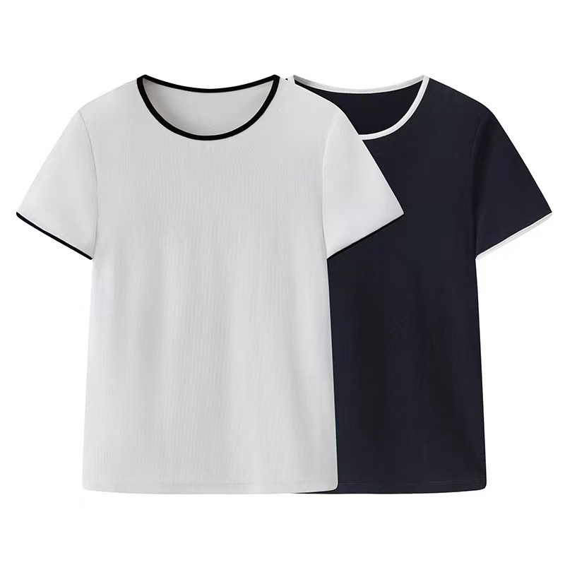 【韩丝妍2025夏】夏季新款撞色圆领短袖T桖上衣韩丝姸工厂店1044