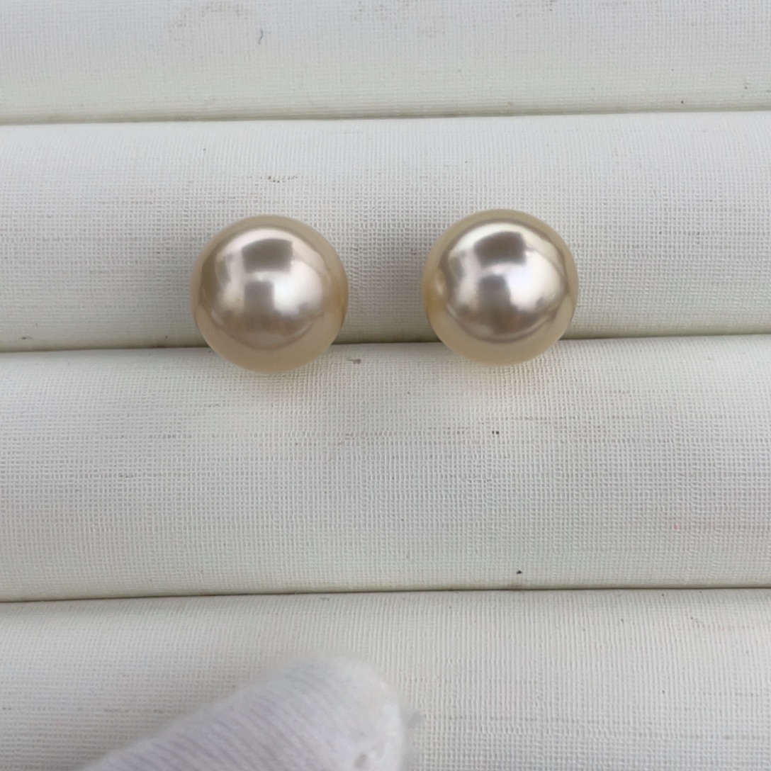 银S925镶嵌海水珍珠耳饰金珠干枯玫瑰10.6-10.7mm