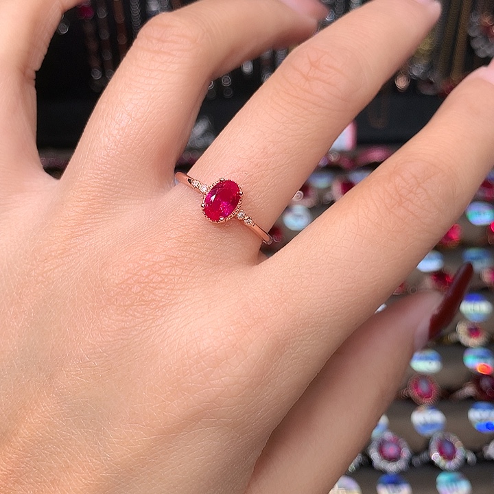 红宝石戒指银S925镶嵌57玫瑰金