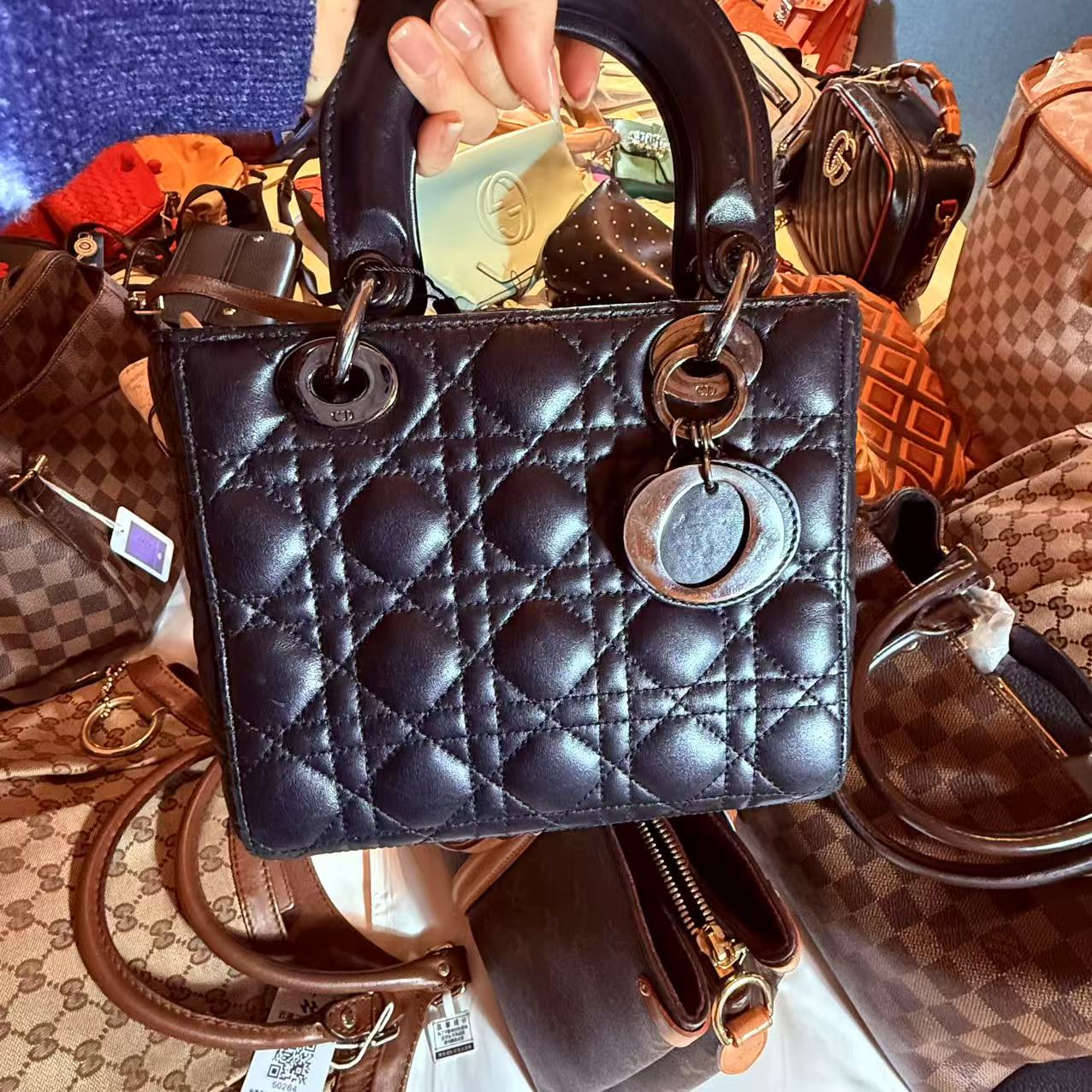 95新 DIOR/迪奥 黑色四格戴妃/美美在包展
