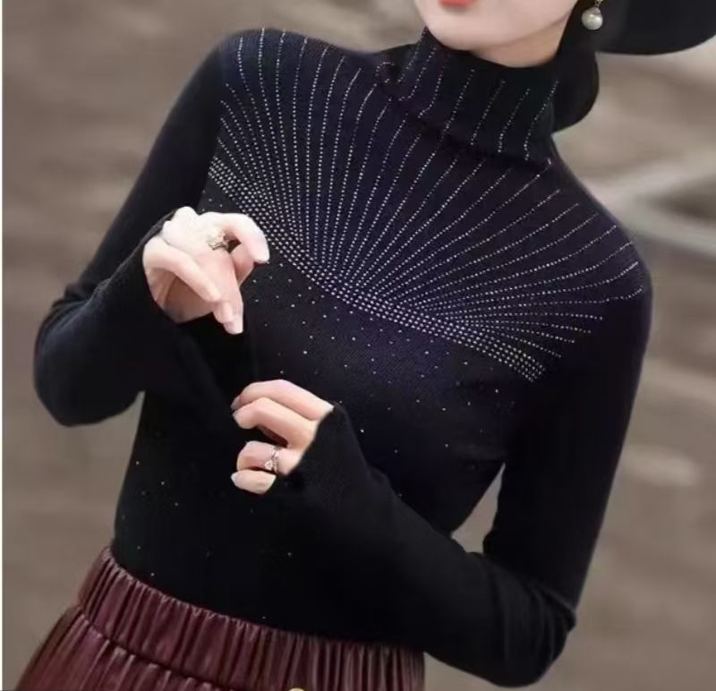 秋冬新款 ZF 堆堆领烫钻德绒打底小衫显瘦时尚妈妈装