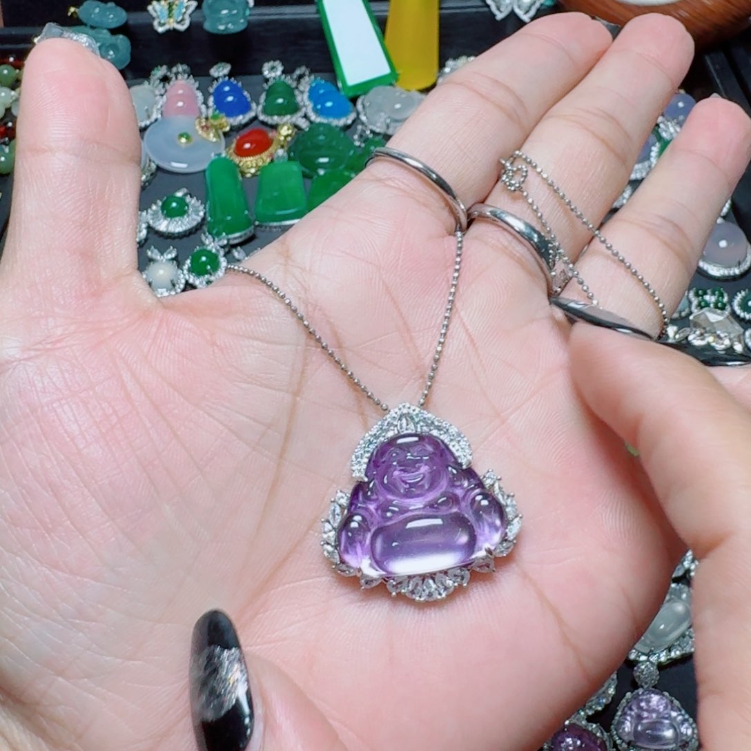 吊坠(赠链)银S925镶嵌石英质玉大佛