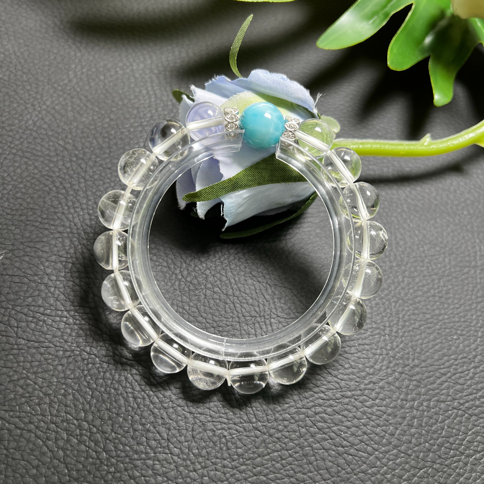 直播间看货宝欧达天然拉利玛海纹石单珠DIY白水晶手串（多样性发货