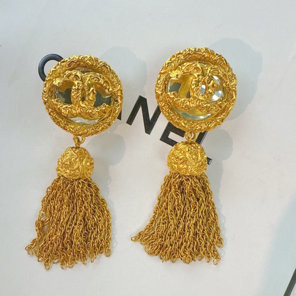 95新 Chanel/香奈儿 Chanel vintage香奈儿中古熔岩流苏耳夹