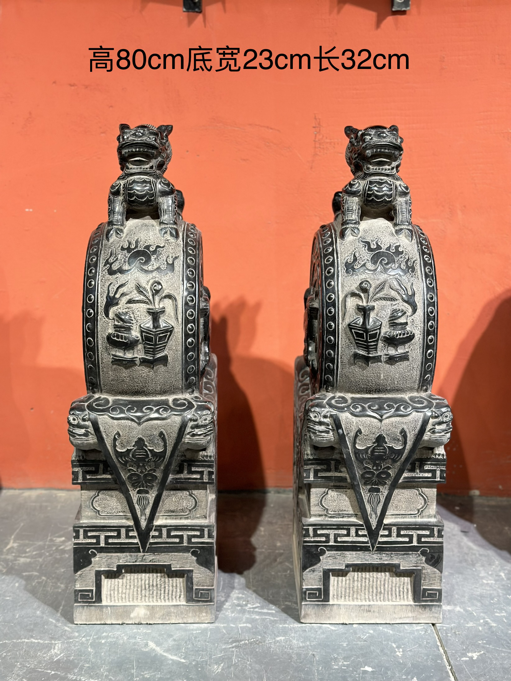 山西青石石雕精工雕刻麒麟大门抱鼓石80高