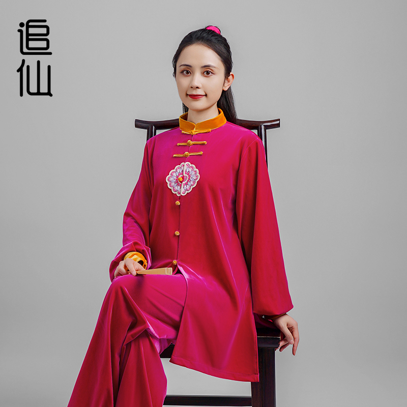 追仙原创秋冬南韩绒太极服改良套装太极拳武术减龄表演团体练功