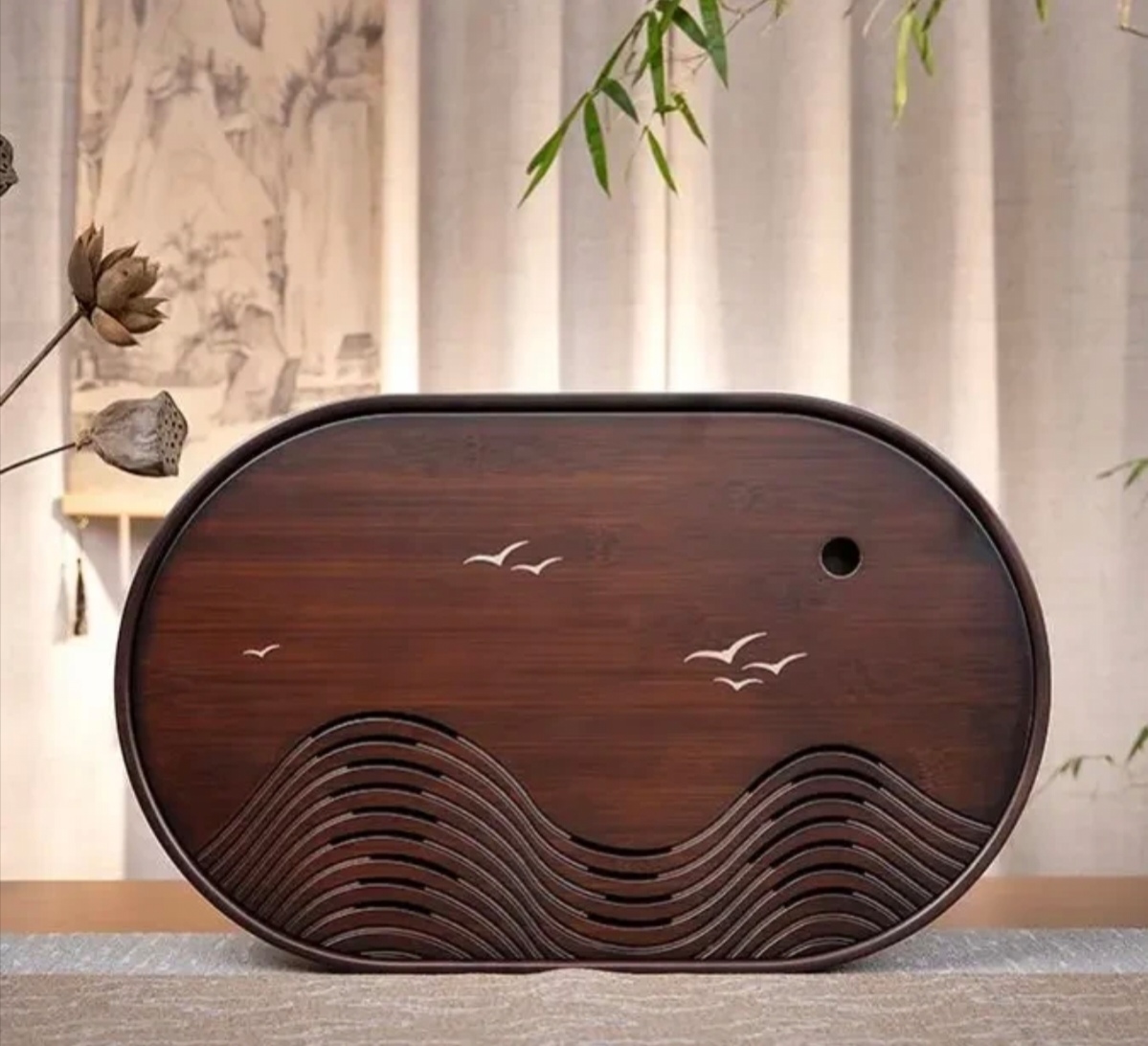 听海托盘储水存水茶盘44*27*4cm创意泡茶台轻奢茶具小型茶台2-3人