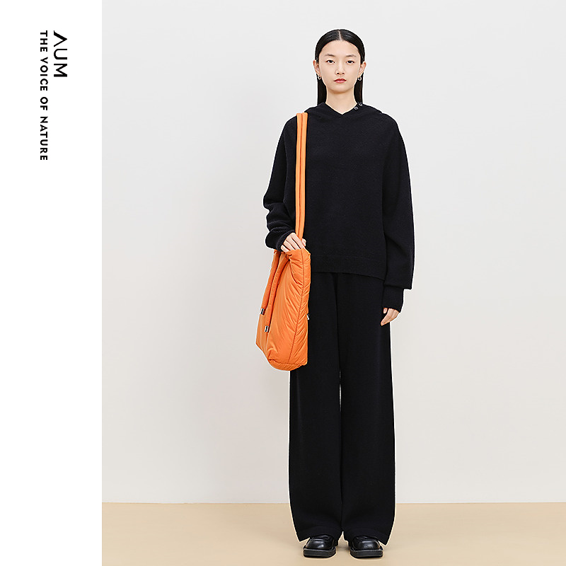 AUM/噢姆冬季新款宽松休闲显瘦黑色针织裤女M1EG4KH1M