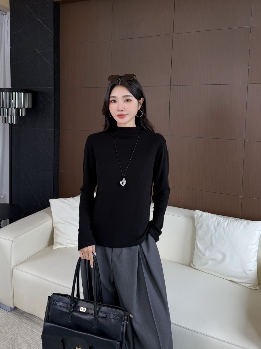 （5811）高领气质秋冬时尚慕斯双面绒长袖女套头极简休闲百搭打底