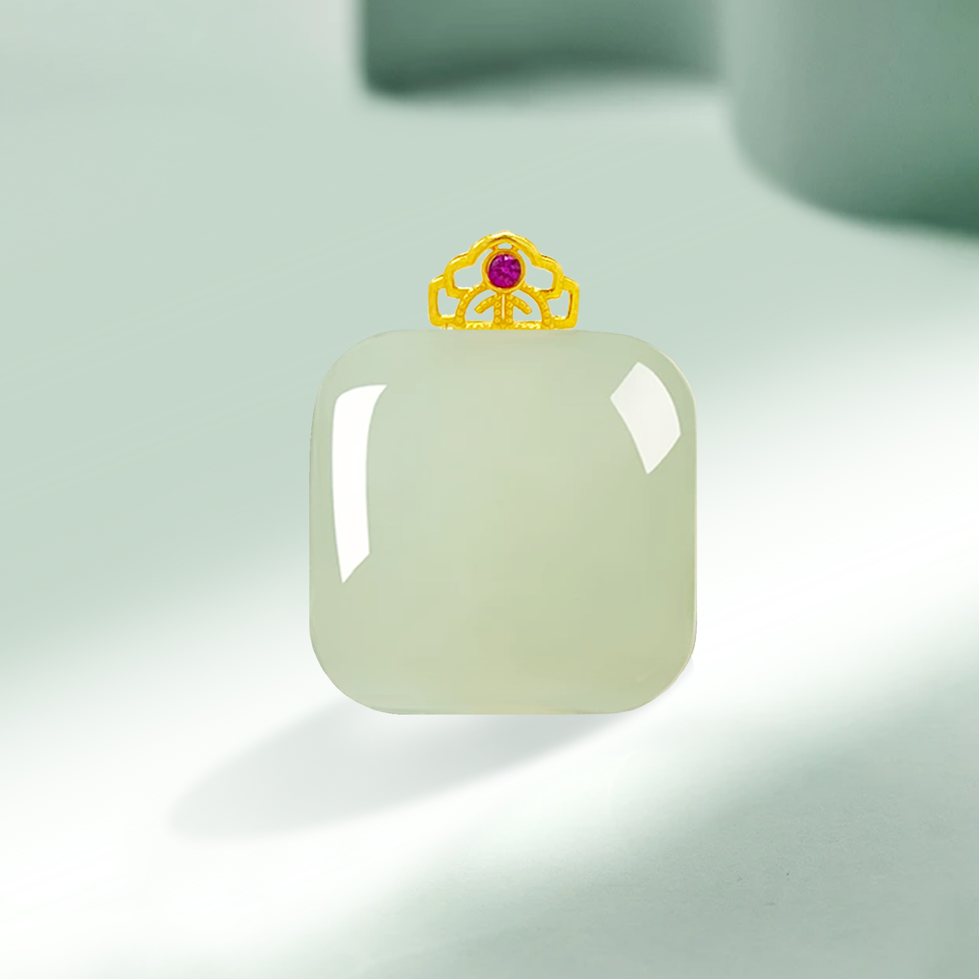 爱丽宫天然和田玉18K方糖吊坠 真品和田玉玉石直播送妈妈老婆礼物