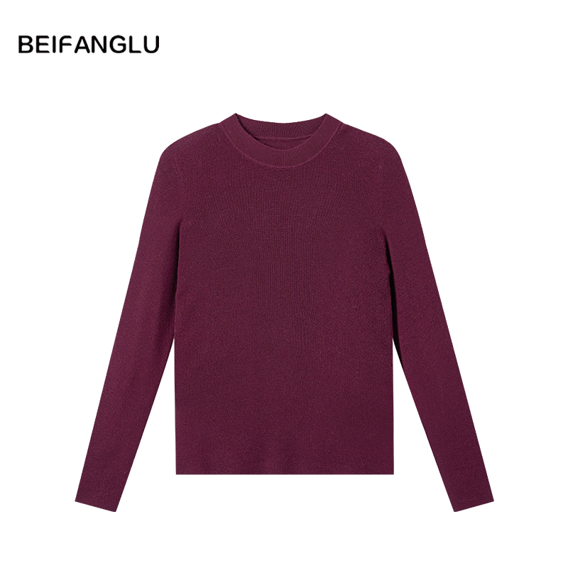 北方鹿 100绵羊毛百搭款长袖打底衫新款修身圆领针织衫女士251523