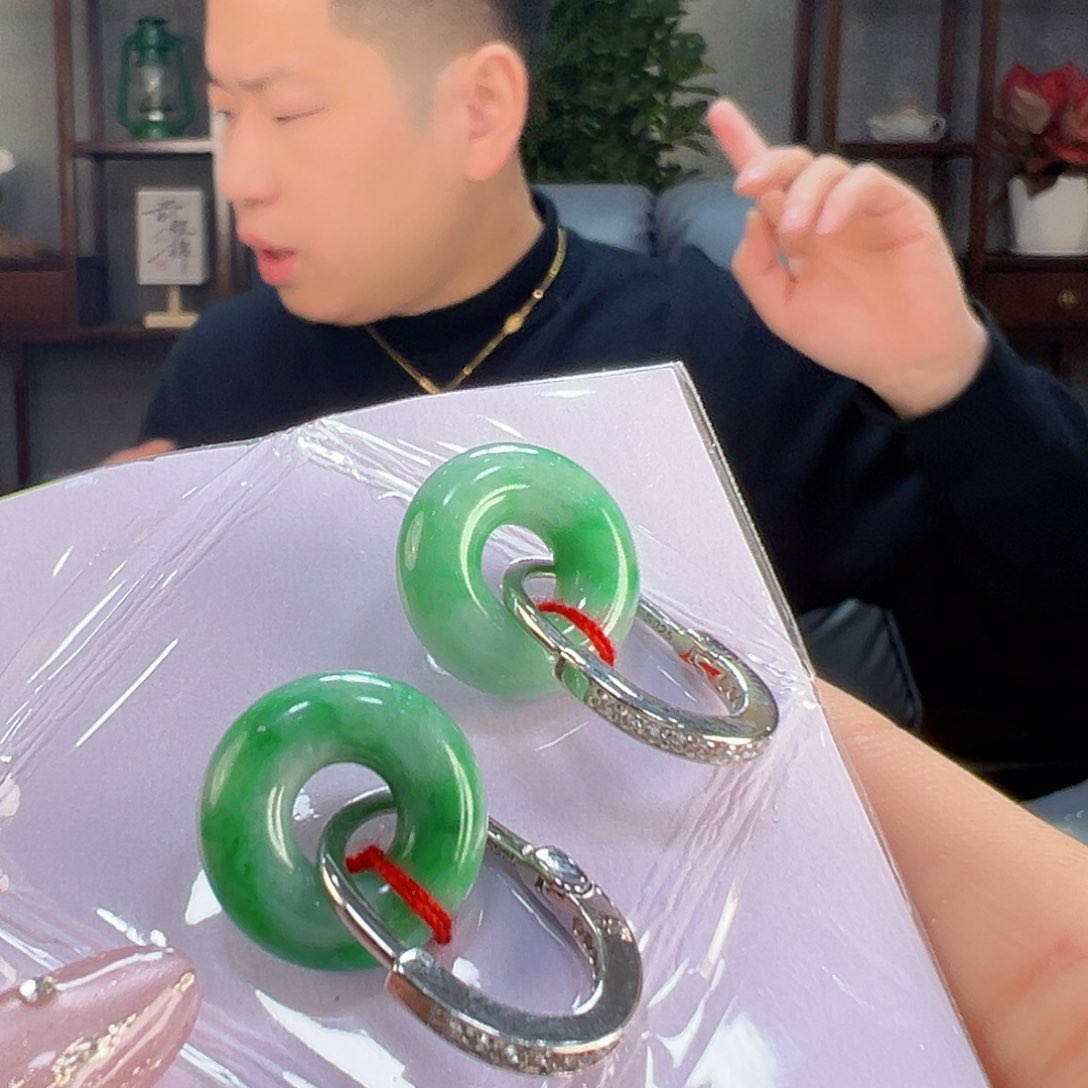 翡翠耳饰银S925镶嵌耳环42