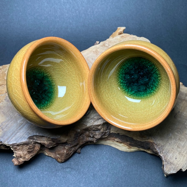 建窑建盏 7.3口小将军对杯 沙漠绿洲冰裂客杯 70容量贝盏