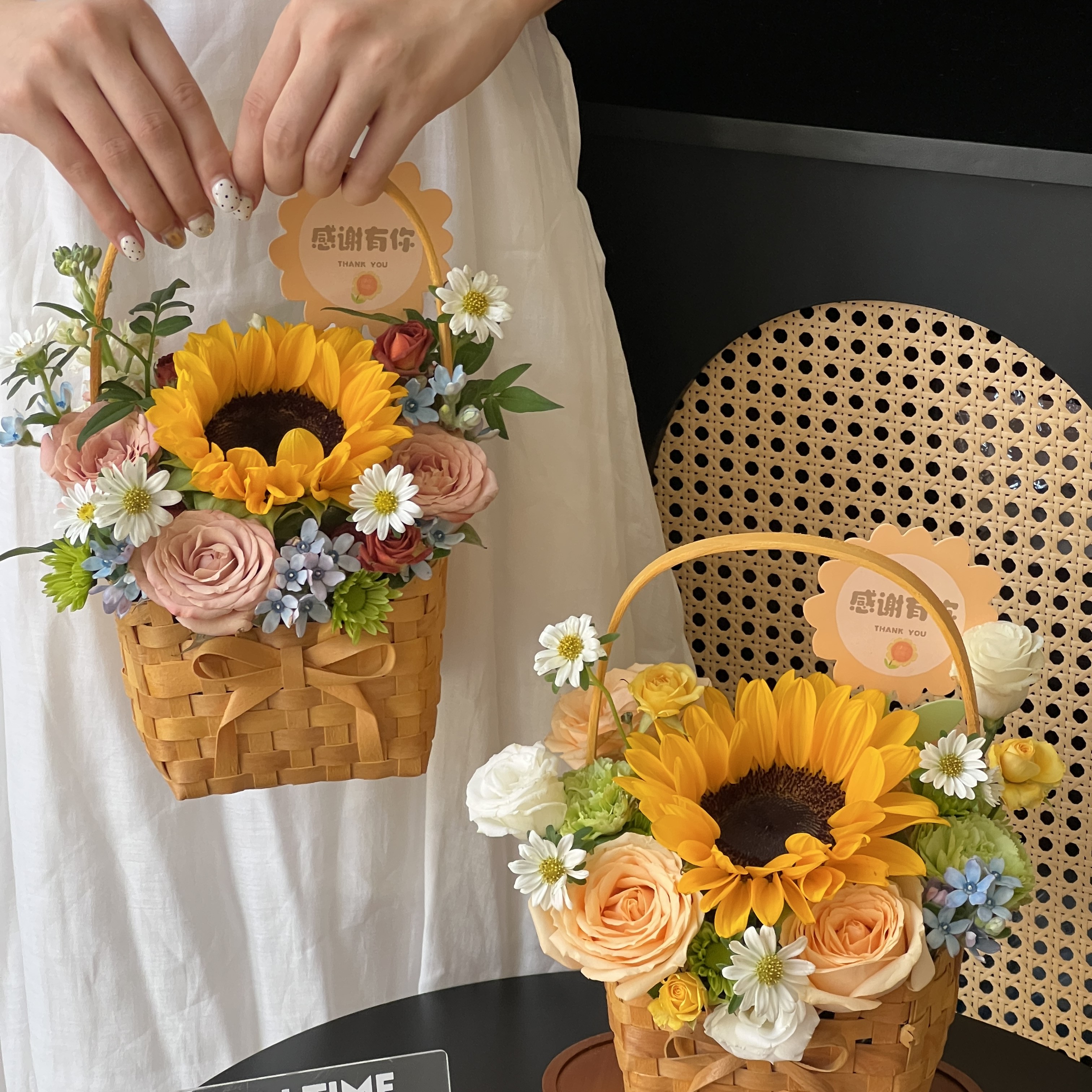 【花园时光】教室节手提蝴蝶结小篮子防藤手提花篮花篮藤编鸡蛋