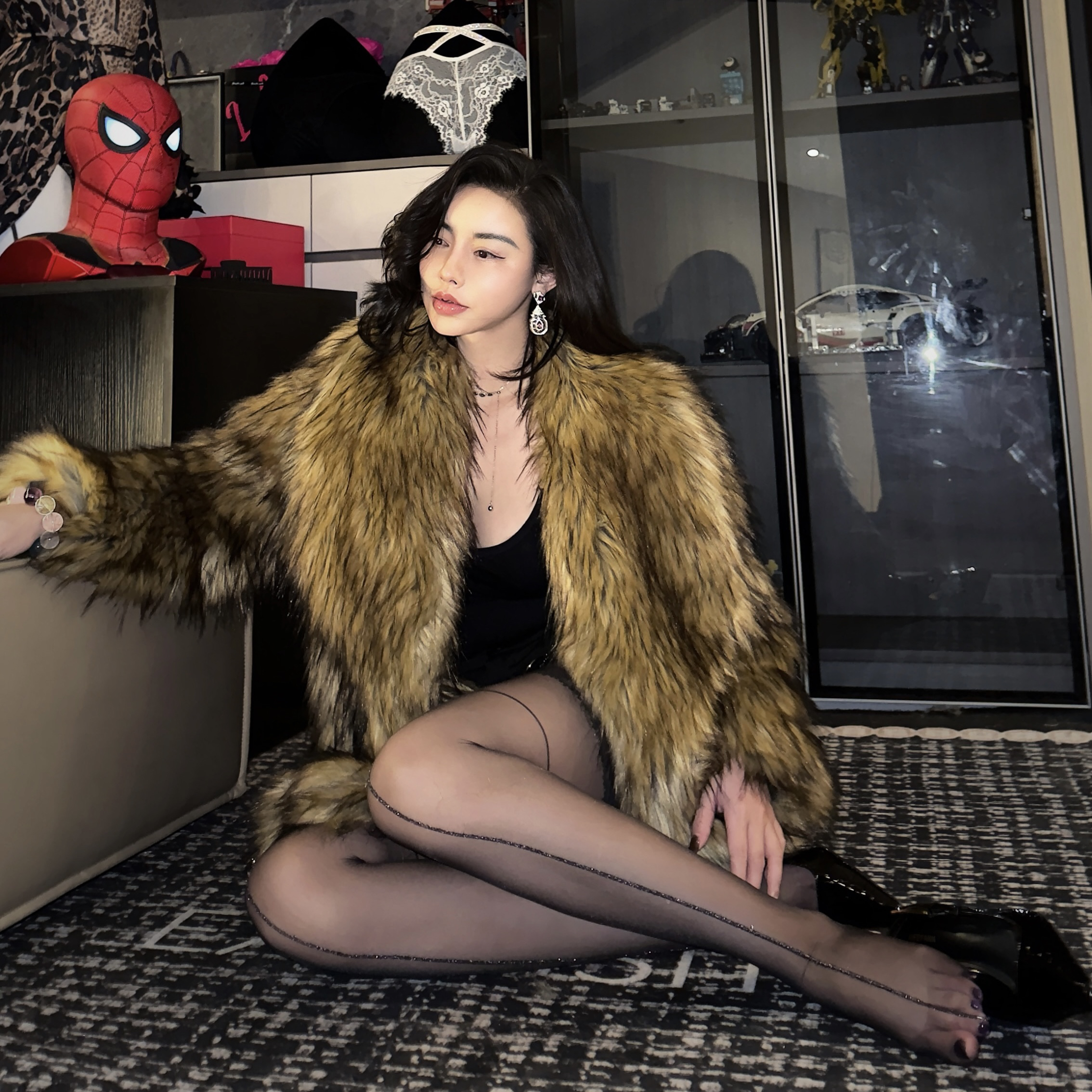 LJT高级竖条银丝丝袜T裆黑色性感