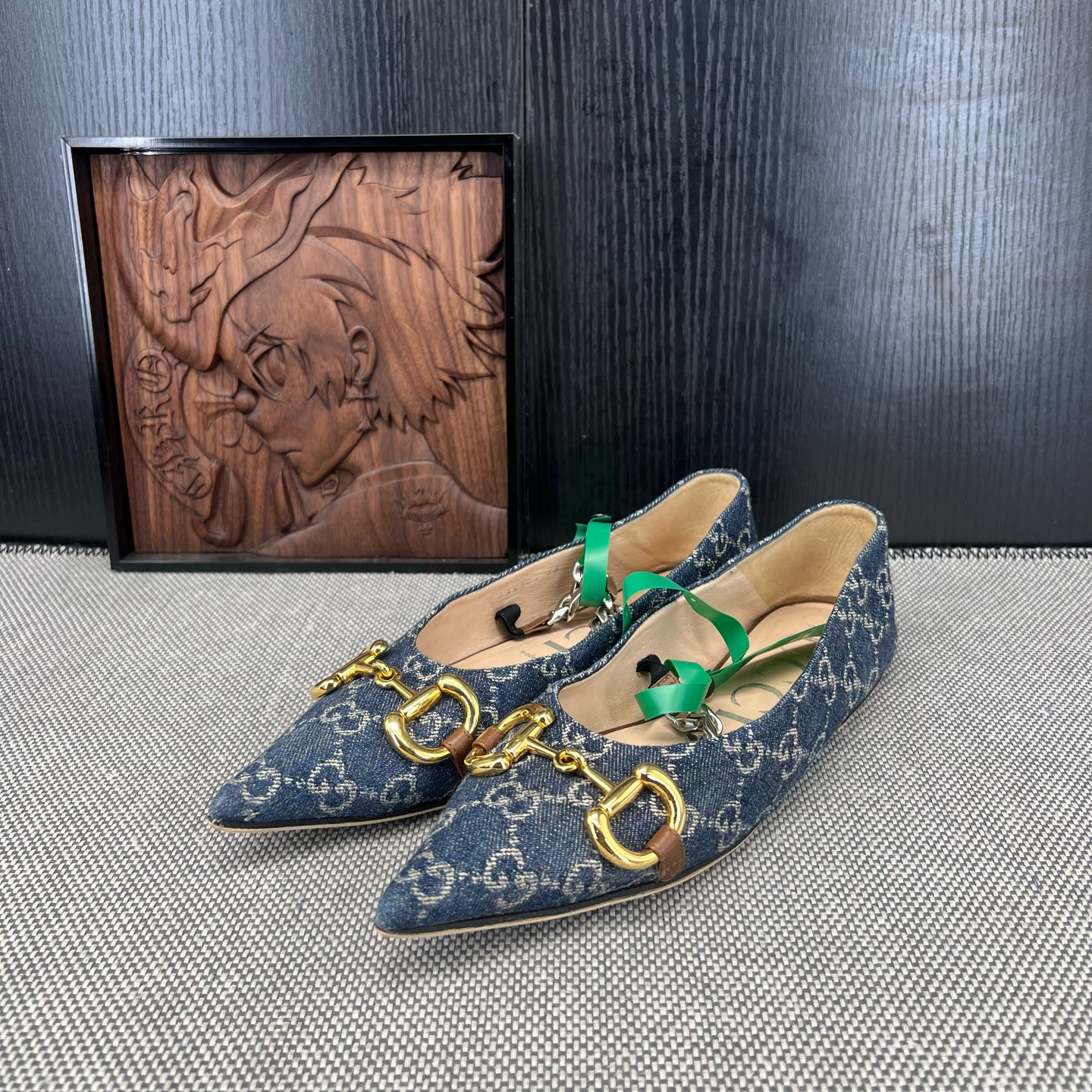 95新 GUCCI/古驰 38码满印蓝色平底鞋二手女鞋CH23241