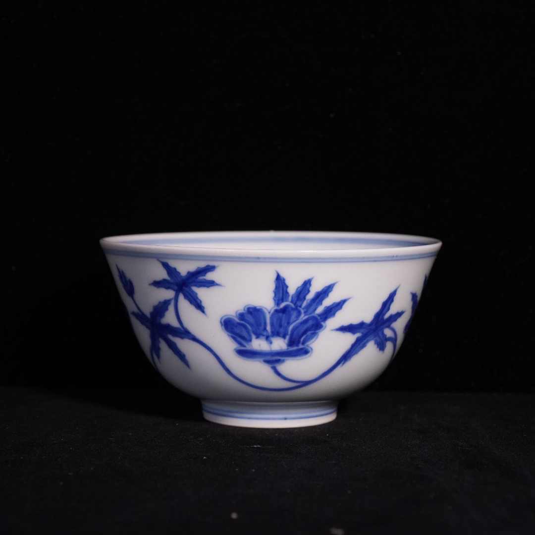 Lot7-Z青花缠枝牵牛花碗明成化年制款直径9cm-LW12270005001014