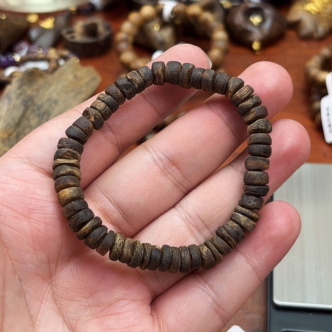 手串沉香奇楠沉香沉水片珠单圈手串一条