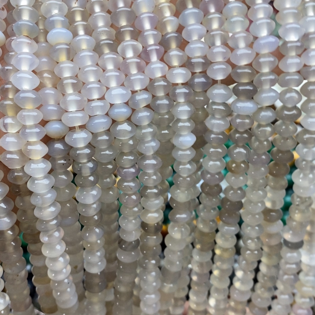 玛瑙/玉髓未镶嵌珠宝半成品一条天然灰玛瑙算盘珠8mm