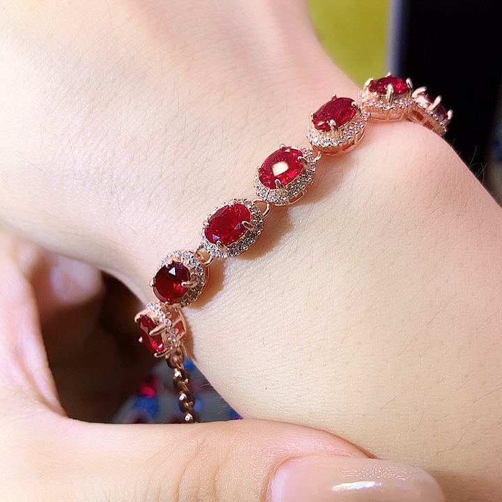 手链银S925镶嵌红宝石