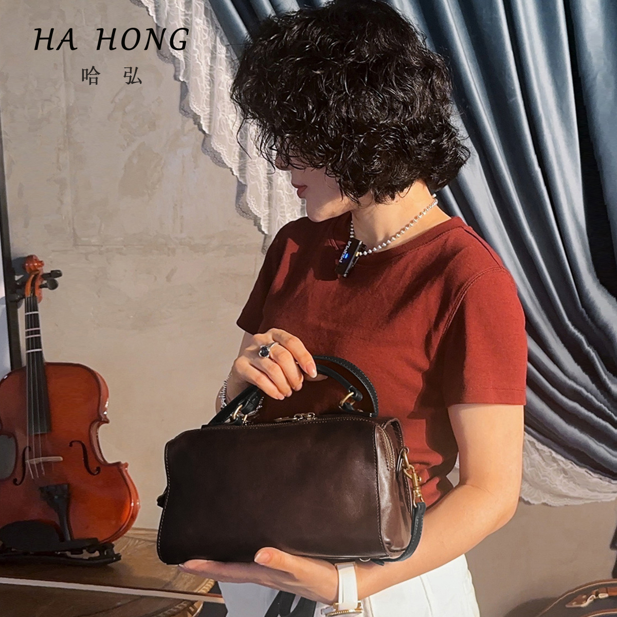 2025秋冬新款复古真皮头层牛皮休闲高级感金枕无忧枕头包斜挎包