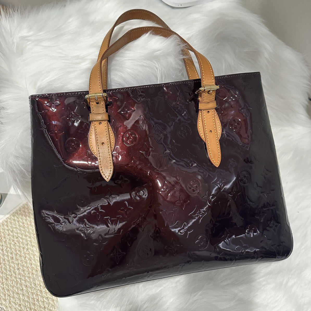 95新 LouisVuitton/路易威登 漆皮车厘子手提包 二手原皮