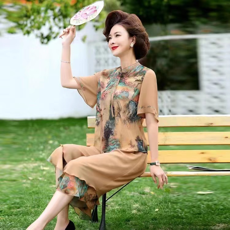 【妈妈套装】中老年女装夏季时尚薄款50岁妈妈减龄气质宽松两件套