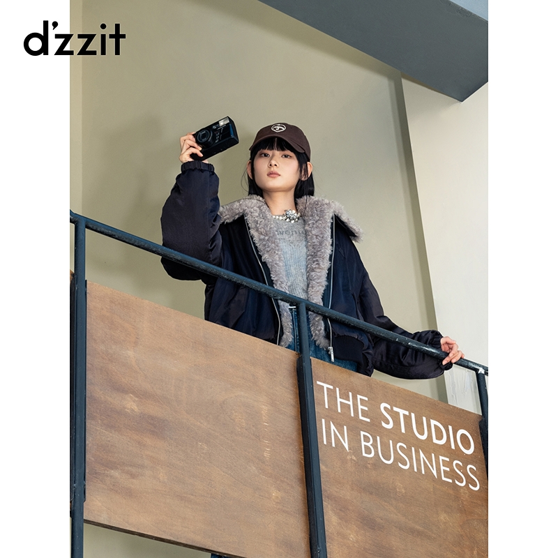 【商场同款新品】dzzit地素棉服25冬可拆假毛领外套夹克女3J4H3081A