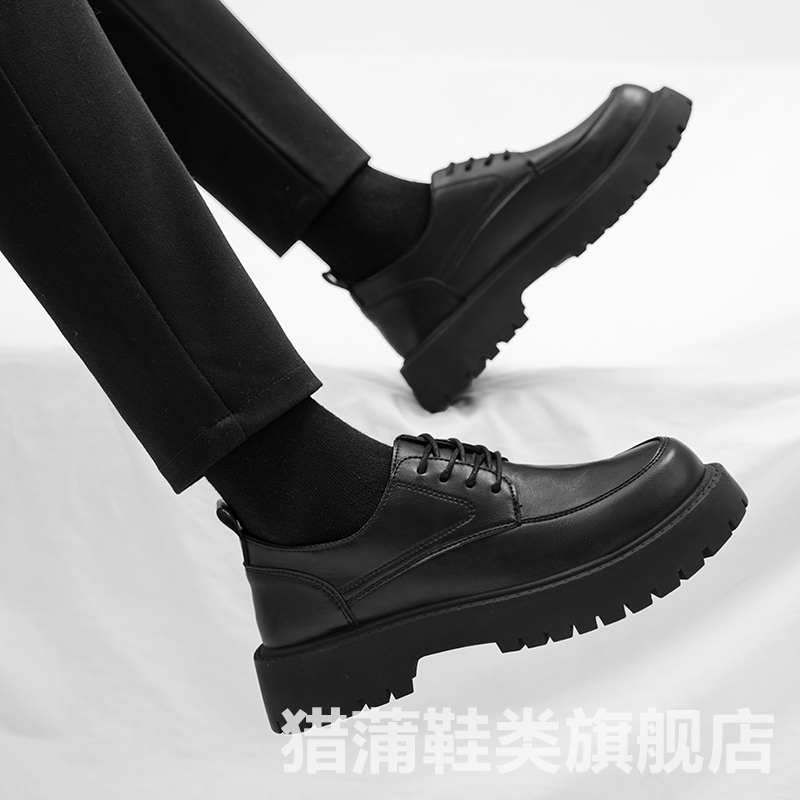 男鞋夏季透气低帮百搭英伦风休闲皮鞋男士商务正装运动黑色工装鞋