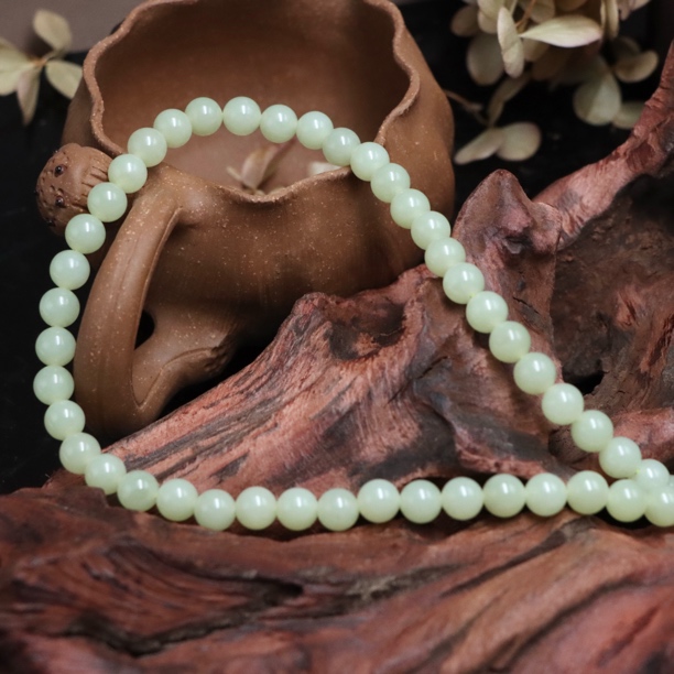 天然和田玉黄口圆珠妈妈链卡8mm