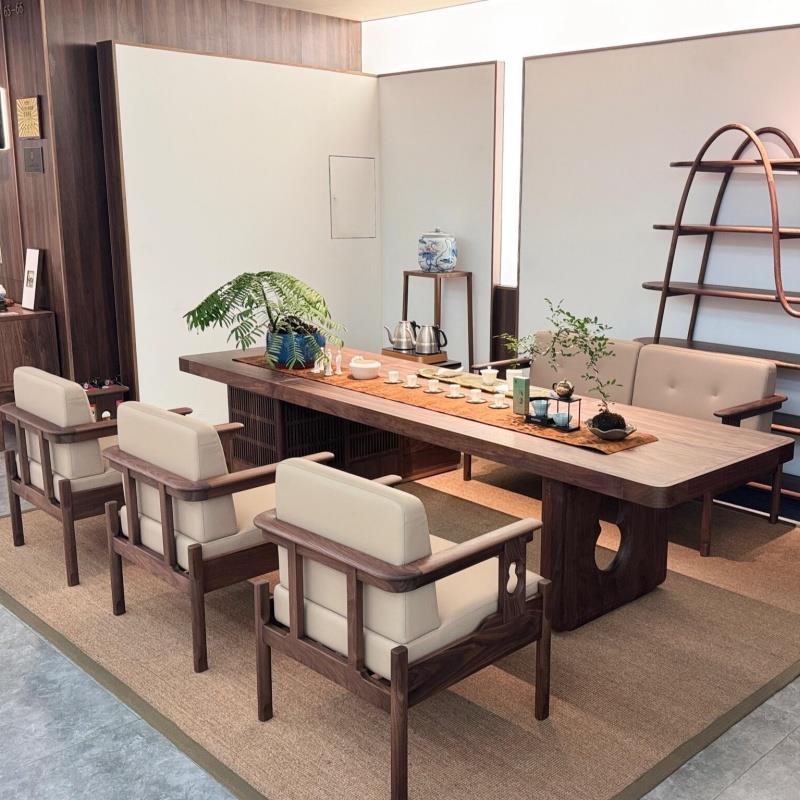 新中式原木风实木茶桌功夫茶台北美黑胡桃木轻奢高级感泡茶桌定制