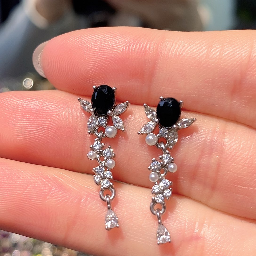 耳饰蓝宝石银S925镶嵌天然蓝宝石