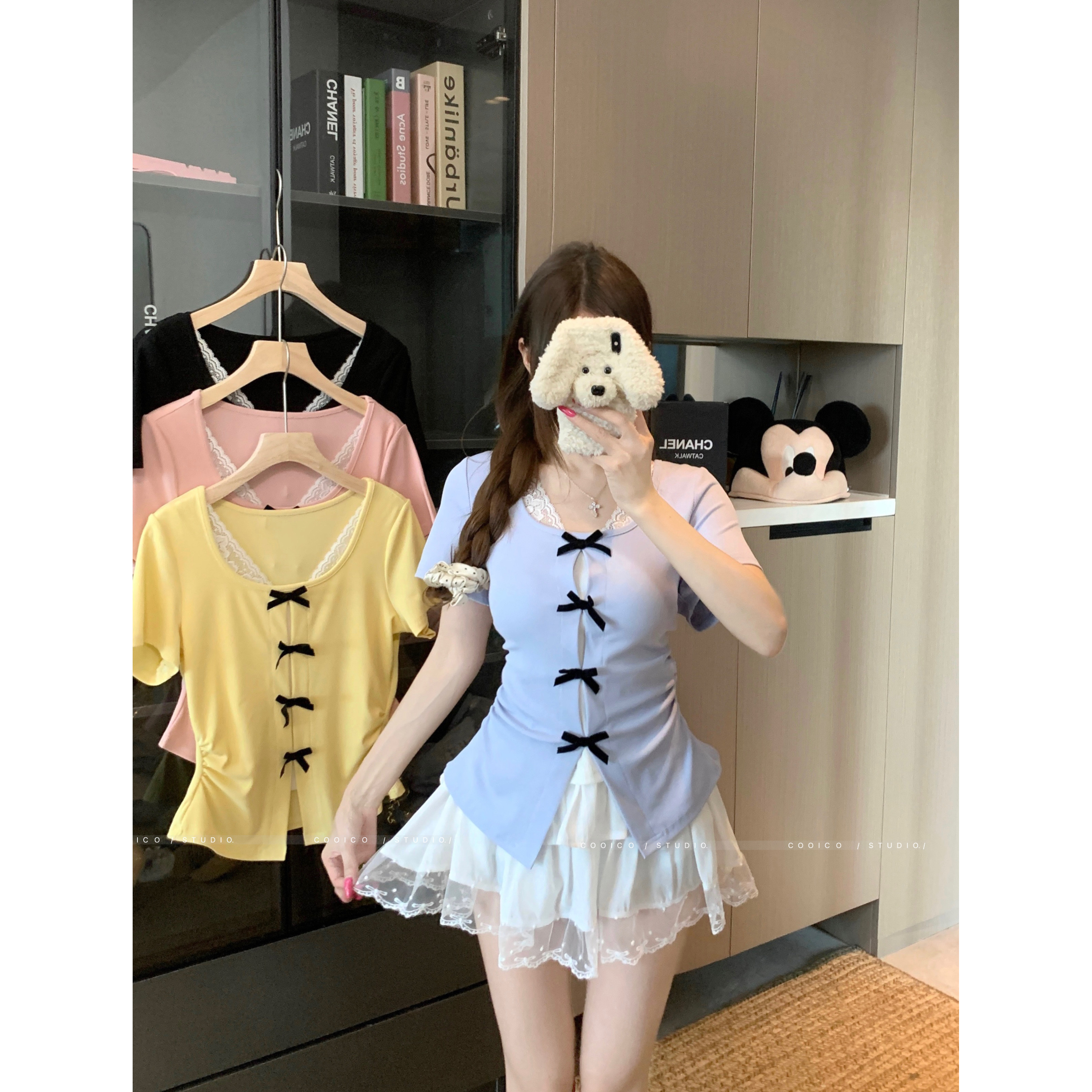 【8766】大码设计感甜妹假两件T恤女夏胖mm独特别致遮肚显瘦上衣女