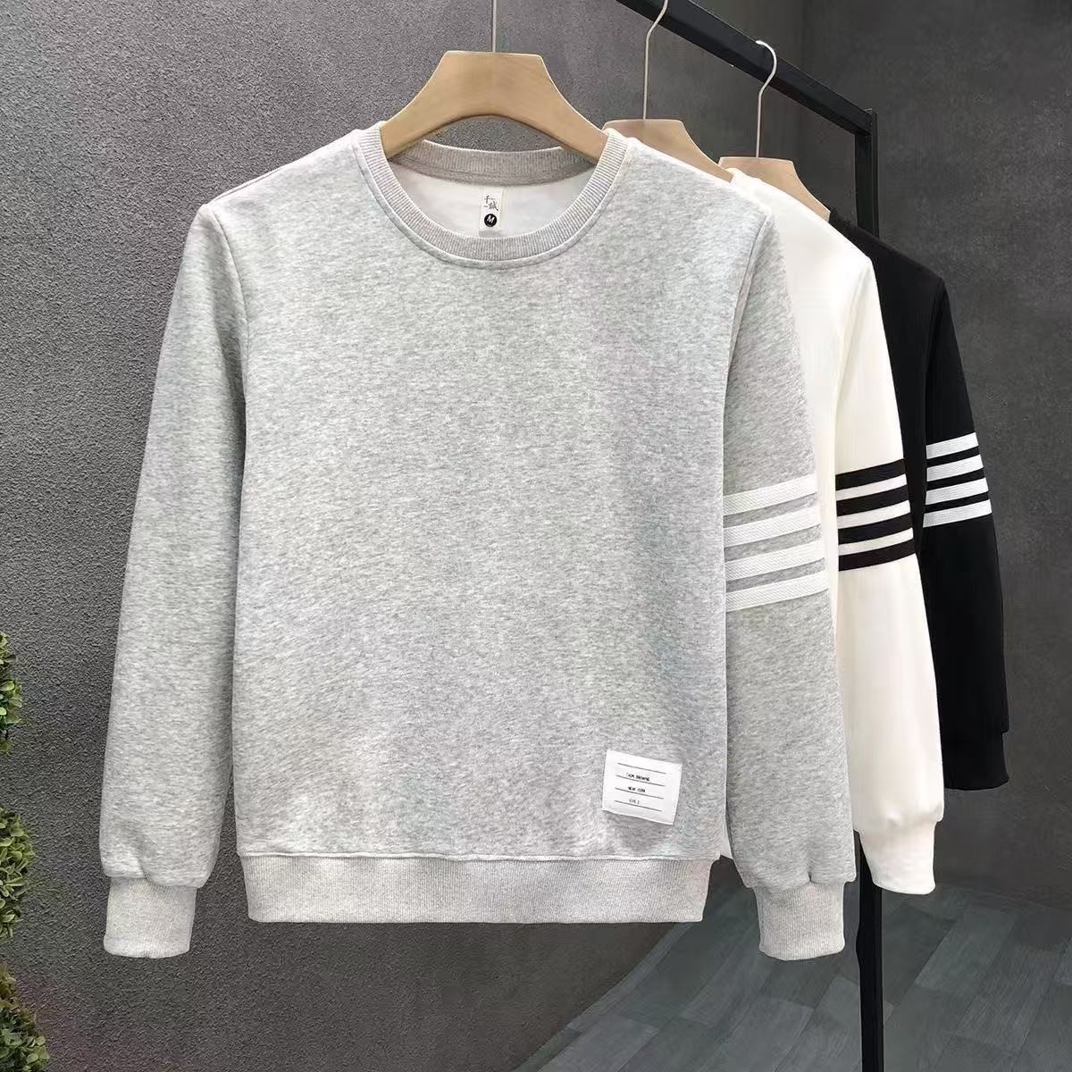 薄款潮牌四道杆长袖男女宽松百搭秋季上衣男青少年条纹卫衣男