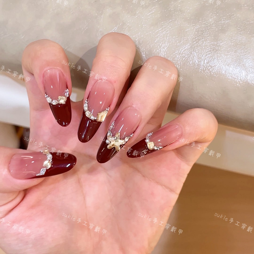 【酒红晚宴】冬季温柔款设计穿戴甲温柔纯手工气质纯欲ins风