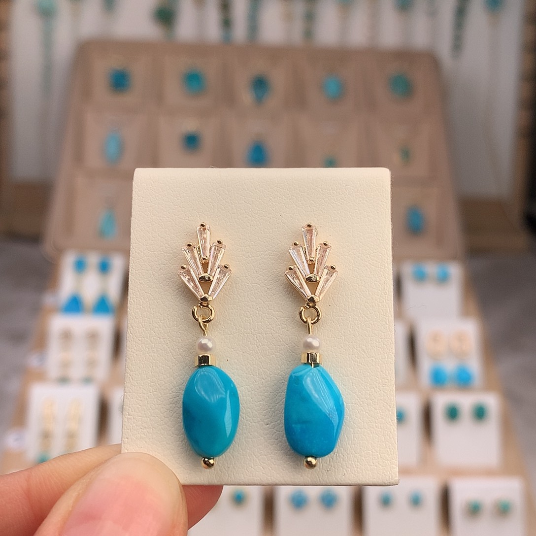 绿松石银S925镶嵌耳饰