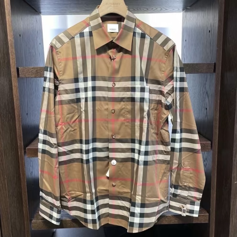 未使用 BURBERRY/博柏利 博柏利格纹单排扣翻领胸前口袋经典衬衫