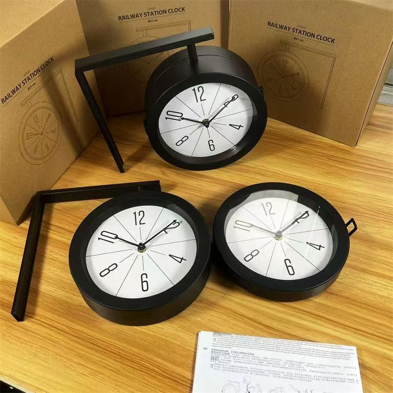 双面北欧风悬挂式静音挂钟