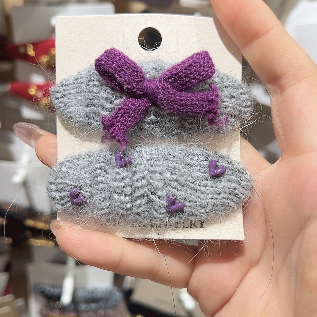 皮质铁合金紫色蝴蝶结灰色掰掰夹