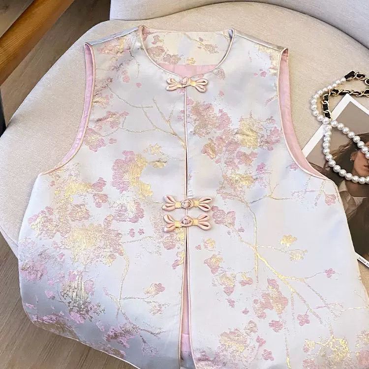 秋季中式国风510341-1复古高级提花背心日常通勤坎肩唐装马甲盘扣