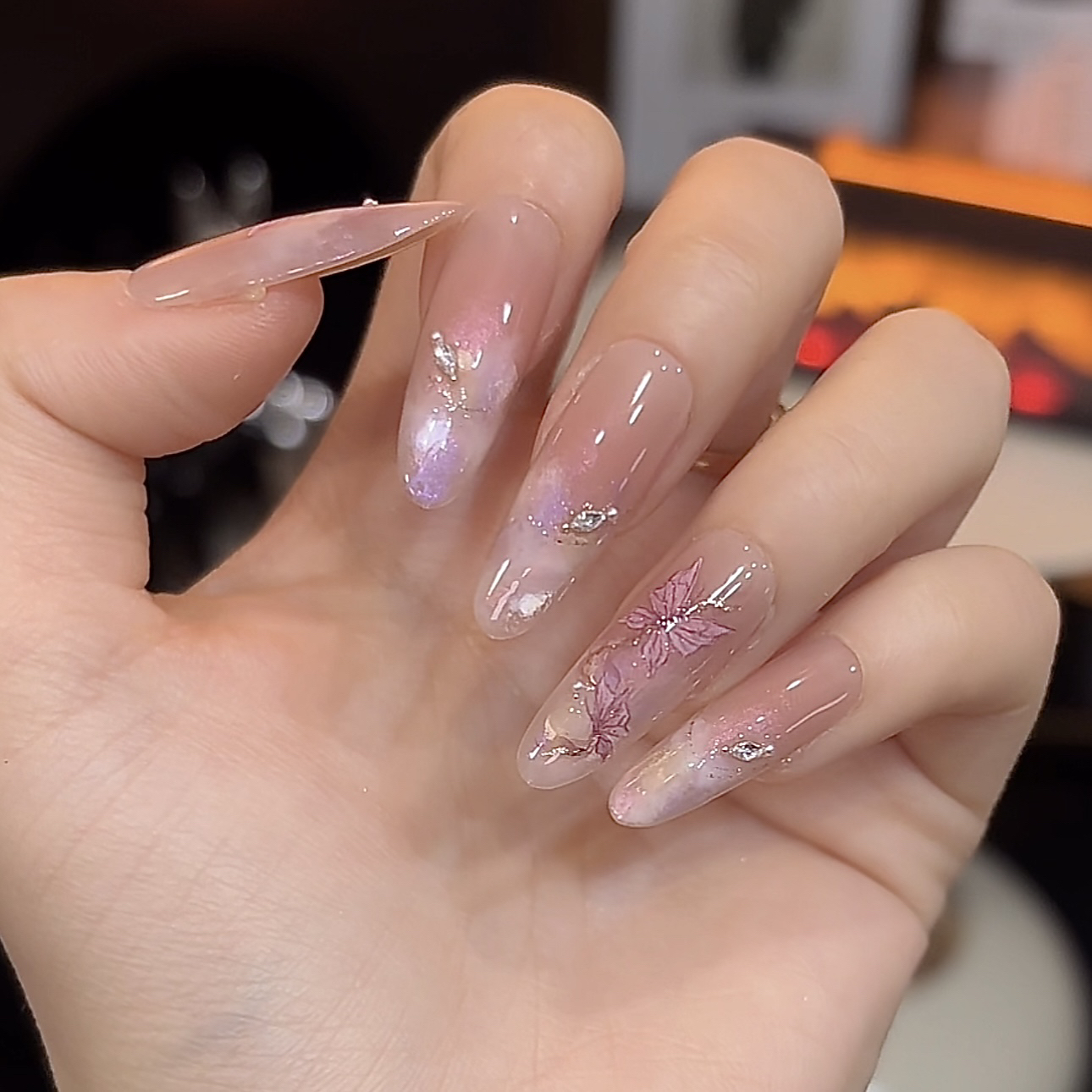 【紫梦蝶-水彩手绘】鹿鹿家-纯手工穿戴甲纯手绘水彩蝴蝶手工晕染X