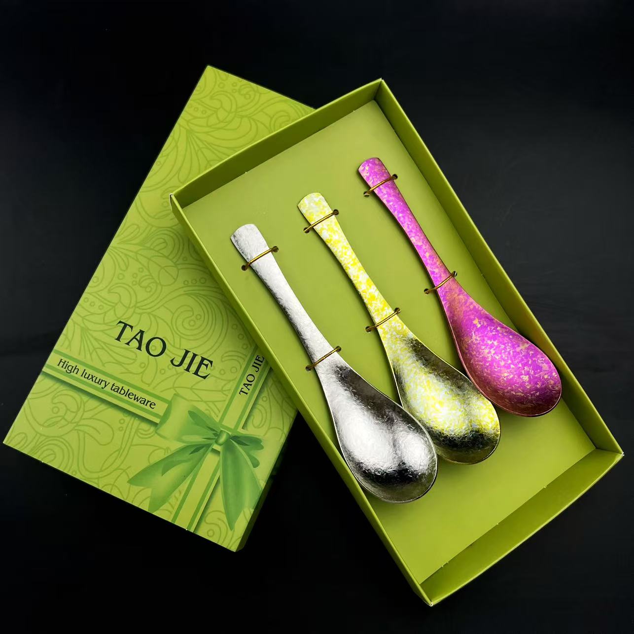 纯钛勺子中式伯爵勺冰花纯钛调羹便携吃饭勺餐具家用露营勺子