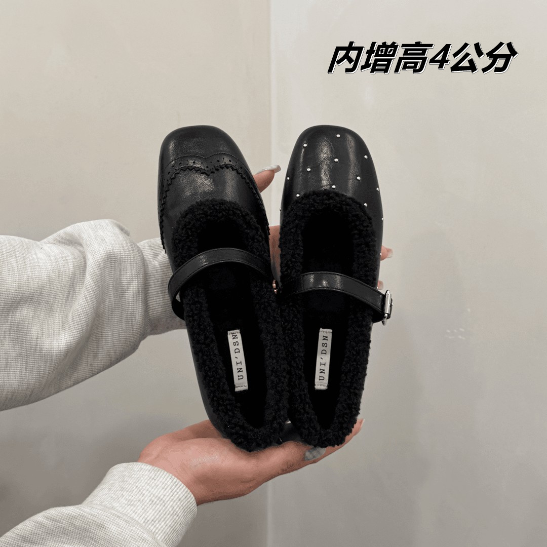法式小香风玛丽珍内增高单鞋女2025年冬季温柔加绒保暖棉鞋瓢鞋