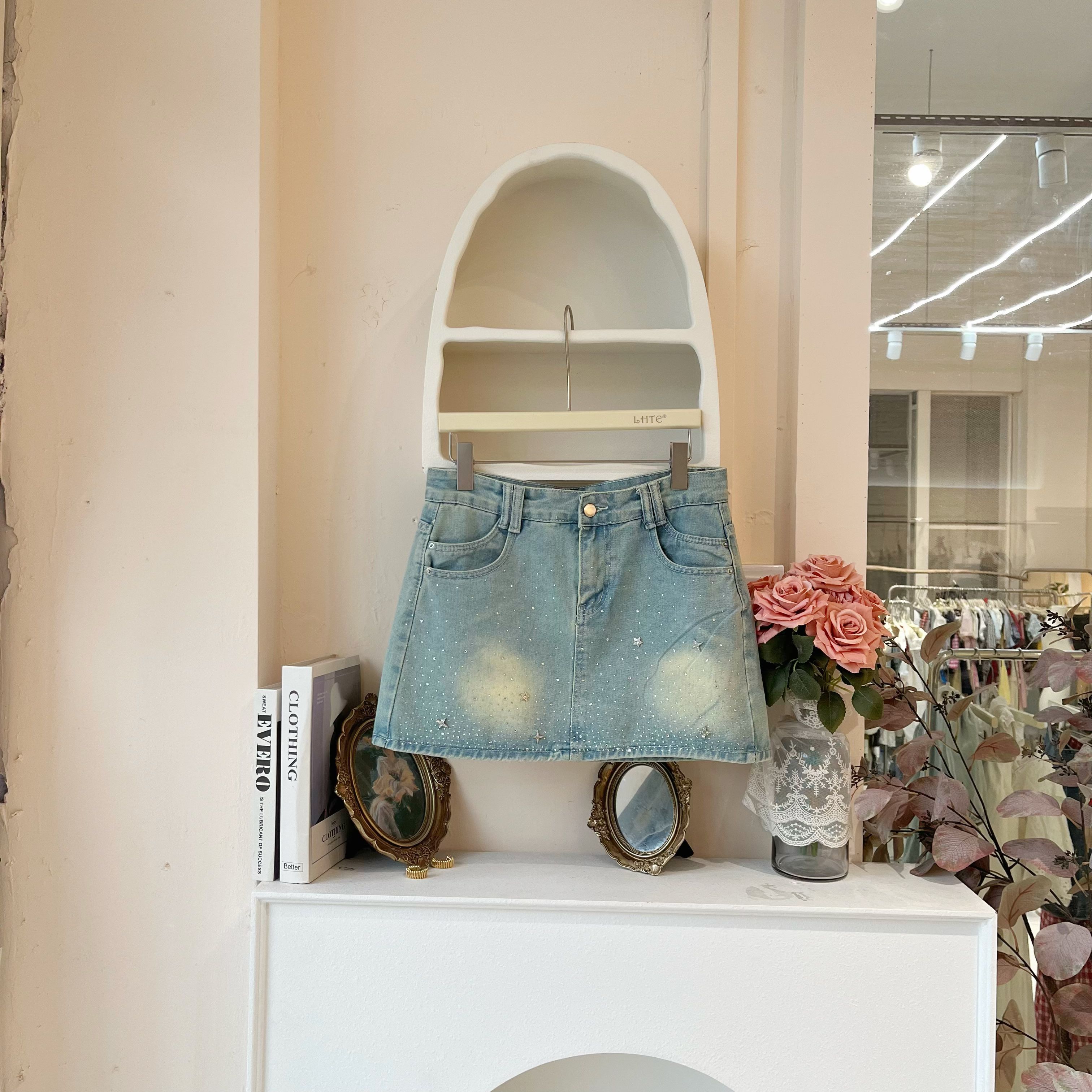 LHTE青青大码女装 夏款烫钻高腰牛仔短裙百搭韩版显瘦短裙D5528