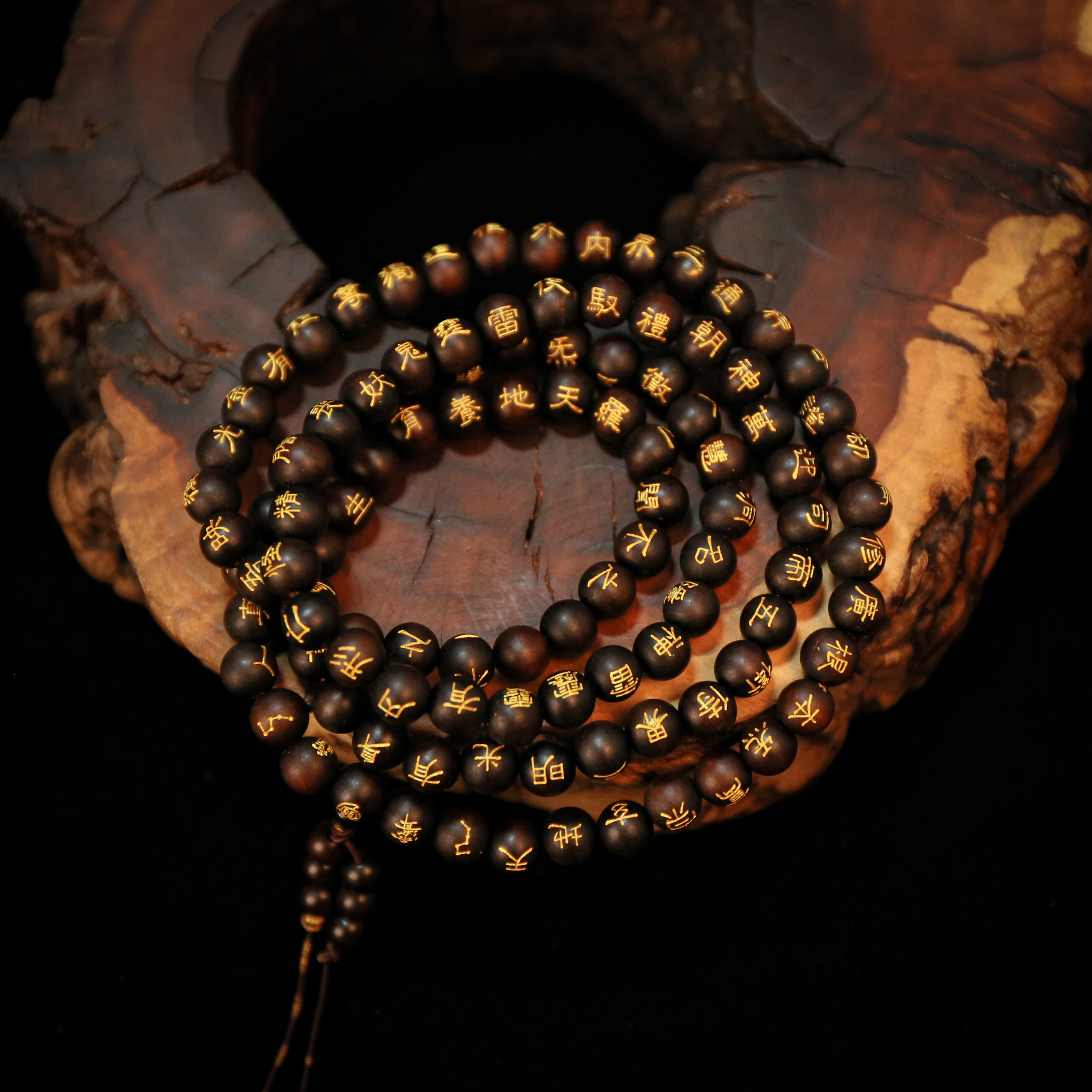 【龙虎山直发】雷枣木玉化金光鎏金刻文108颗手把件