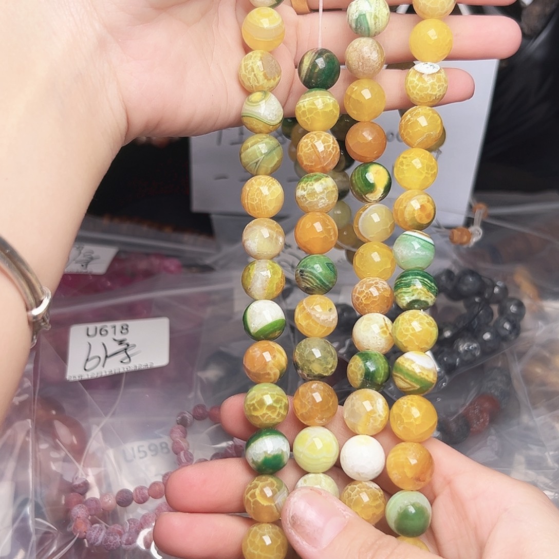 玛瑙/玉髓合金珠宝半成品u619 12.5m 龙鳞纹柠檬玛瑙一条